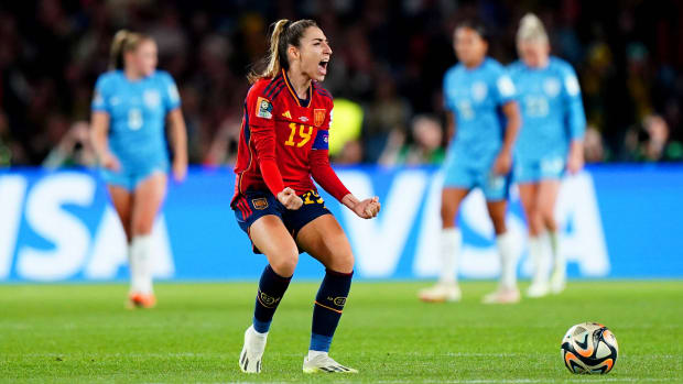 Olga Carmona scoring against England.